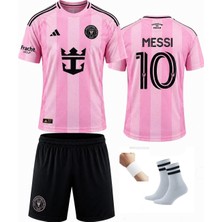 Yenteks Inter Miami Lionel Messi 24/25 Yeni Sezon Deplasman Pembe Siyah Çocuk Forması 4 Lü Set