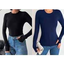 Betnur Kadın Pamuklu Parmak Geçirmeli Bisiklet Yaka Bady Bluz