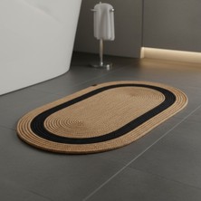 PremiumPort Doğal Hasır Şeritli Jüt Paspas 60X100 Cm, Banyo ve Balkon Için Yıkanabilir