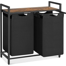 2 Bölmeli Çamaşır Sepeti, Raflı Çamaşır Sepeti, Çamaşır Kutusu, Çıkarılabilir Oxford Kumaş, Metal Çerçeve, Kahverengi/siyah