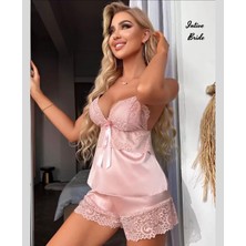 Intive Lingerie Intive Comfort Pudra Dantelli Saten Şort V Yaka Büstiyer Takım (Çeyiz Için)