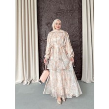 Esra Butik Minimal Desenli Şifon Tesettür Elbise – Astarlı Rahat Kesim Uzun Elbise