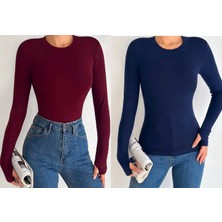 Betnur Kadın Pamuklu Parmak Geçirmeli Bisiklet Yaka Bady Bluz