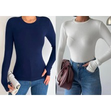 Betnur Kadın Pamuklu Parmak Geçirmeli Bisiklet Yaka Bady Bluz