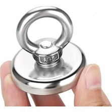 Çok Güçlü Deniz Mıknatısı - Fishing Magnet - Neodyum Daimi Çelik Mıknatıs - Halkalı Pot Mıknatıs - Nikel Kaplı - Paslanmaz - Kararma Yapmaz - Tuzlu Suya Dayanıklı (Ø48 mm (60KG))
