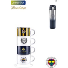 Karaca Fenerbahçe 4 Kişilik Standlı Porselen Çay Fincan Takımı ve 450 ml Sızdırmaz Çelik Termos Seti Fb Lisanslı Taraftar Hediyelik Mutfak Paketi