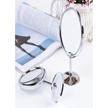 Home Mini Masa Üstü Makyaj Aynası, 360 Derece Dönebilen, Çift Taraflı, Krom Kaplama, Kompakt ve Şık Tasarım (Oval)