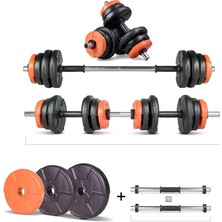 22 kg Multifonksiyonel Turuncu Siyah Halter Seti ve Dambıl Seti