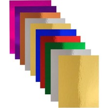Aynalı Fon Kartonu A4 10 Renk 20X30 cm 1 Paket Okul Sınıf Dekoratif Pırıltılı Folyo Kağıt