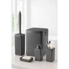 Serisi Gri Banyo Seti, 5 Parça Akrilik Kare 5 Litre Çöp Kovası, Sabunluk, Fırçalık Takımı 3462 Gri