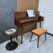 Hasağaç Turuncu Keten Piyano Taburesi ve Stant Seti 20X67X85X134 cm Estetik Tasarım