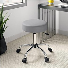 Ofis Kasiyer Taburesi 360 Derece Döner Deri Döşeme Oturak Eczane Laboratuvar Için Metal Ayaklı Gri