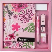 Defter Setı - Desenli Seker Pembe Özel Kutuda