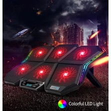 Handanca 6 Fanlı Rgb Işık 17 Inç 7 Kademe Stand LCD Göstergeli Notebook Soğutucu Coolcold Laptop Soğutucu
