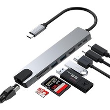 CF55 Macbook Android Uyumlu Type-C To 2 USB 3.0 4K HDMI Ethernet RJ45 Pd Çevirici Hub Adaptör, Standart