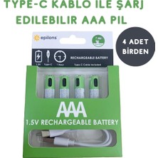 Urfakent USB Type-C Ile Şarjolabilen 4 Adet Aaa 1.5V Lityum Şarjlı Kalem Pil 750 Mah Uzun Ömürlü