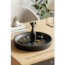 Özgürce Kedi Figürlü Takı ve Aksesuar Organizeri, Dekoratif Tepsi (16 Cm)