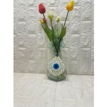 Özgürce El Işçiliği Nazar Boncuklu Füzyon Cam Duvar Süsü 11X12 Cm, Güzel Dekorasyon
