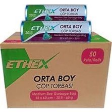 Ethex Orta Boy Mavi Renk Çöp Torbası 50 Paket x 55X60 cm