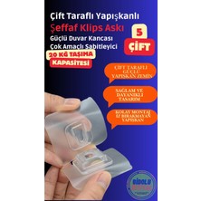 Bluvex 5 Adet Geçmeli Çift Taraflı Yapışkanlı Klips Eşya Sabitleme Askısı Şeffaf Duvar Kancası