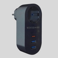 Sinerjim 2 USB,1 TYPE-C Girişli 1'li Çocuk Korumalı,Isıya Karşı Dayanıklı 2500Watt Termal Akım Korumalı Priz