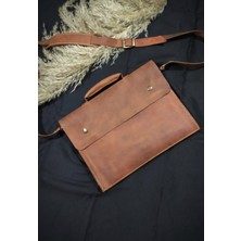 Nyc Giyim Tekstil Hakiki Dana Derisi Laptop Çantası, El Tutmalı ve Omuz Askılı, Crazy Taba Rengi, 13-14 Inç, El Dikişli