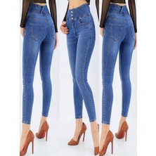 Efnaz Style Yüksel Bel Likralı Kot Pantolon (Mavi)