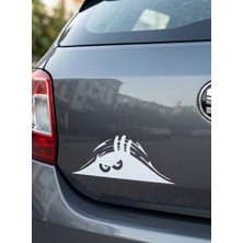 Bey Tuning 3D Sticker Bagajdan Bakan Adam Sticker Etiket Çıkartma Pc Laptop Araba Oto Motor 20X7,5 cm Beyaz