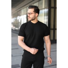 Efnaz Style Erkek Bisiklet Yaka Petek Dokulu Kısa Kollu Triko Tişört