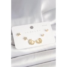 Uravas Store 925 Ayar Gümüş Çivi Zirkon Taşlı Hilal Yıldız Model Kadın Küpe Seti