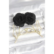 Uravas Store Pirinç Gold Renk Siyah Gül Model Kadın Küpe