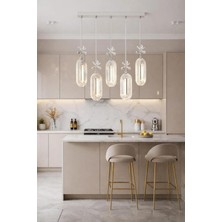 Aura Lighting Aura Lıghtıng Krom Elips 5'li Yemek Masası Modeli 3 Renk LED Kumandalı  Modern Avize Beyaz Sarı Günışığı