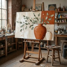 Nurşahın Resimleri El Yapımı Saksıda Çiçek Kanvas Tablo