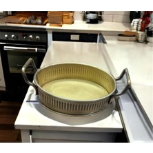 Özgürce Şık Oval Çubuk Baskı Spiral Kulp Dekoratif Tepsi, Gold, 12X16