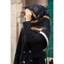 Vissona Twill Ipek Eşarp Siyah, Gold, Krem