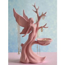 Özgürce Pembe Takı Standı, Dekoratif Melek Figürlü Organizer, Makyaj Masası Aksesuarı