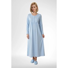 Mecit Pijama Mecit 6374 Mavi Kadın %100 Pamuk Uzun Kollu Gecelik