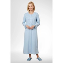 Mecit Pijama Mecit 6375 Mavi Kadın %100 Pamuk Uzun Kollu Gecelik