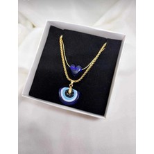 Nergis Collection Murano Nazar Kalp Ikili Kolye Set