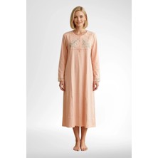 Mecit Pijama Mecit 6373 Somon Kadın %100 Pamuk Uzun Kollu Gecelik