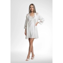 Mecit Pijama Mecit 6377 Ekru Kadın Viskon Gecelik Sabahlık Takımı