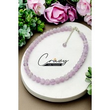 Crazy Takı Tasarım 8 mm Fasetli Lavender Ametist Doğaltaş 925 Ayar Gümüş Kadın Kolye