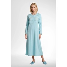 Mecit Pijama Mecit 6373 Turkuaz Kadın %100 Pamuk Uzun Kollu Gecelik