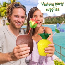 Kaia Life Tropikal Parti Bardak Seti – Ananas ve Hindistan Cevizi Şekilli Pipetli Bardaklar (20 Adet)