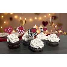 Kalp Detaylı Yıl Dönümü ve Doğum Günü Figürlü Tasarım 5 Adet Hediyelik Cupcake Paketi
