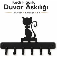 Özgürce Kedi Figürlü Metal Duvar Askılığı, Dekoratif Anahtarlık ve Askı Seti