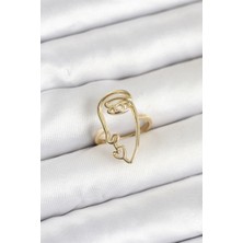 Siv Ticaret Mey Ithalat® Pirinç Gold Renk Picasso Tarzı Tek Çizgi Yüz Model Kadın Yüzük