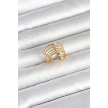 Siv Ticaret Mey Ithalat® 316L Çelik Gold Renk Vintage Model Kadın Yüzük