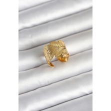 Siv Ticaret Mey Ithalat® 316L Çelik Gold Renk Başak Modeli Kadın Yüzük