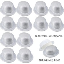 Siv Ticaret Mey Ithalat® Gümüş Renk Simli Melon Yuvarlak Parti Şapkası 12 Adet
